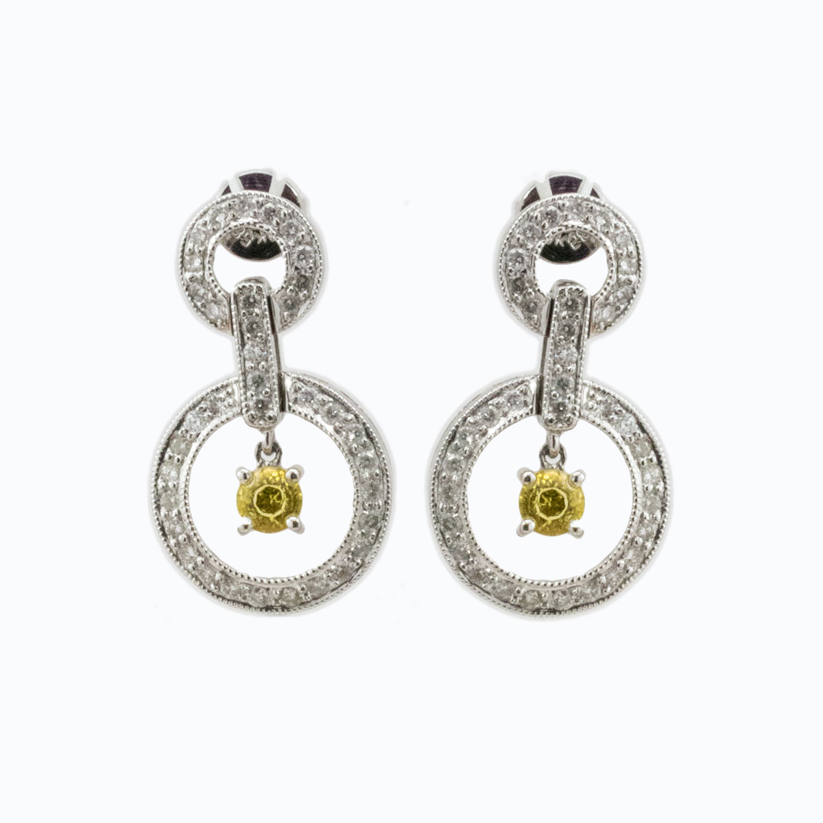 Diamond Earrings, Yellow & White Gold Diamond Studs & Drop