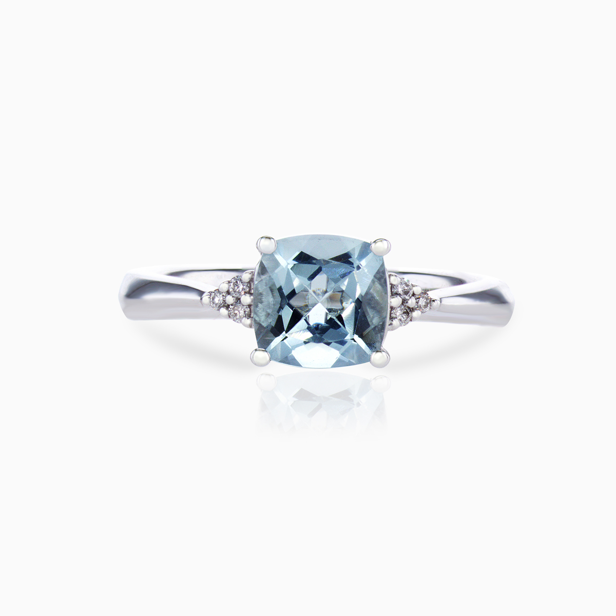 Outstanding Cushion Cut Aquamarine Ring set with Diamonds - Ruby Lane