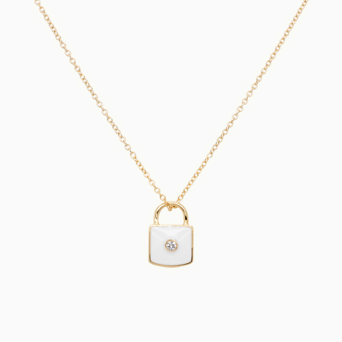 14k Gold Lock Pendant with Natural Diamond and Enamel Accents