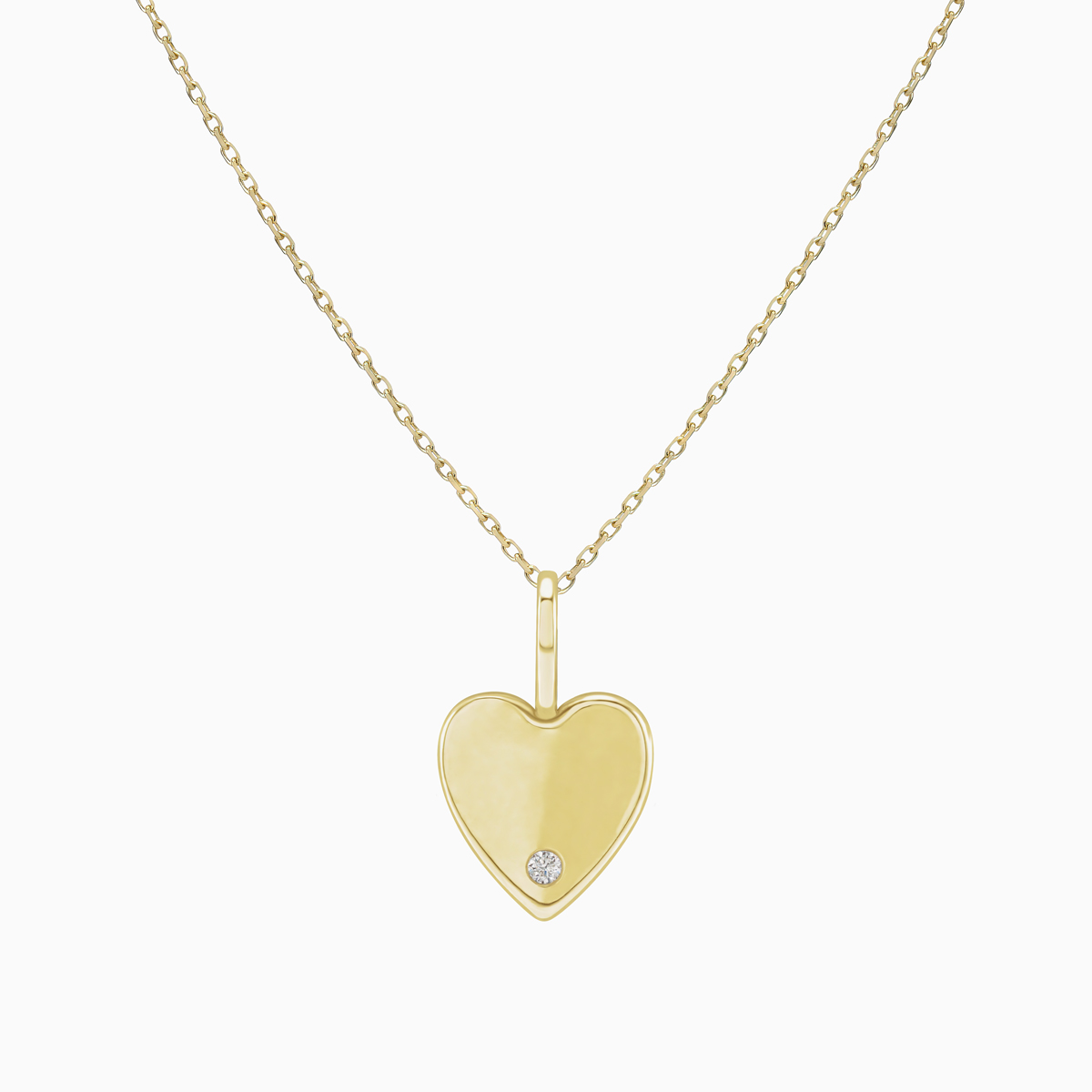 Natural Diamond-Accented Heart Pendant with Chain in 14k Yellow Gold