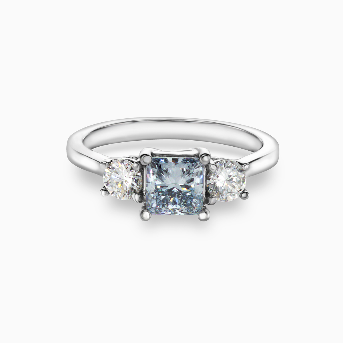 1-Carat Blue Lab-Grown Princess Diamond Three-Stone Ring, 14k White Gold