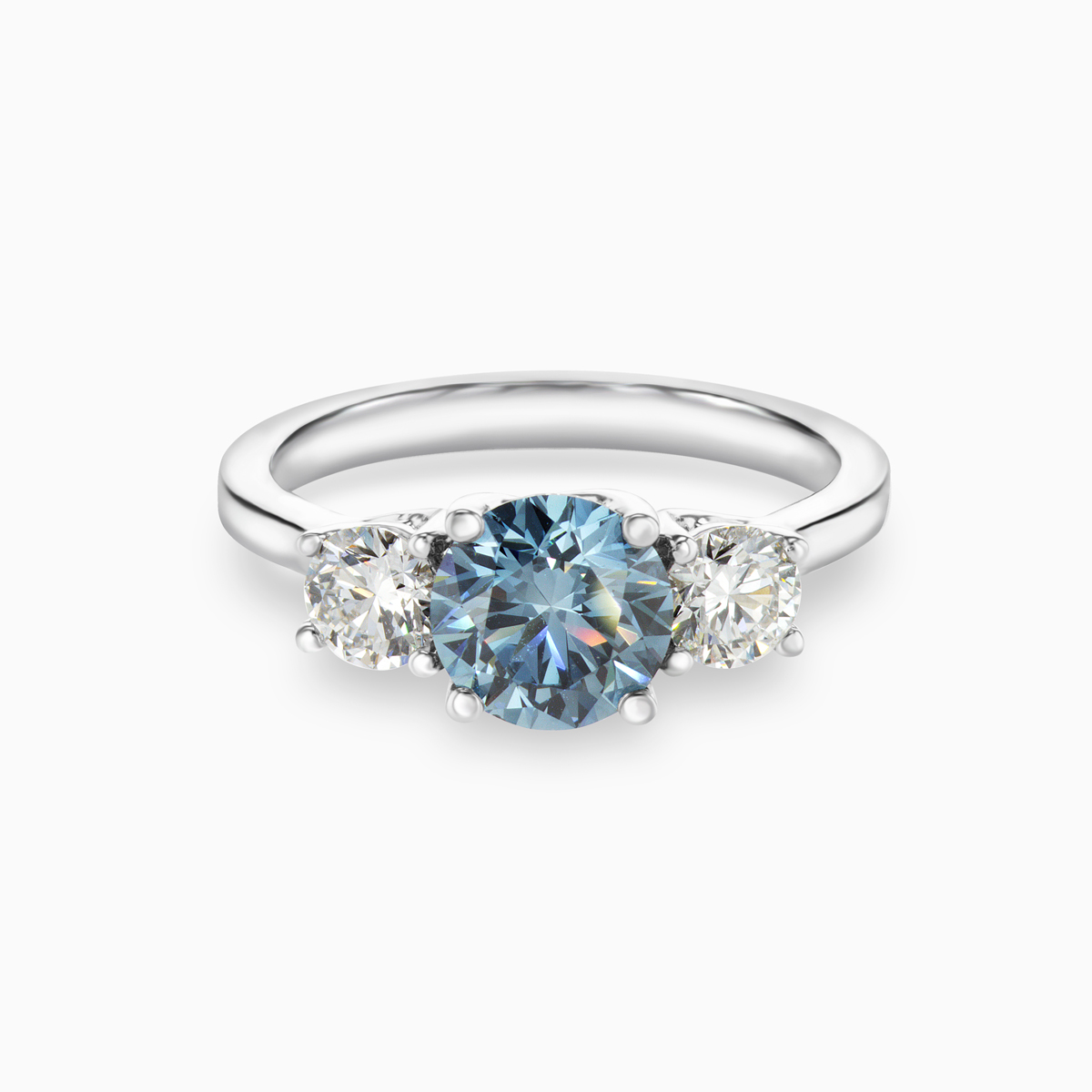 Blue Lab-Grown Diamond Three-Stone Ring, 14k White Gold