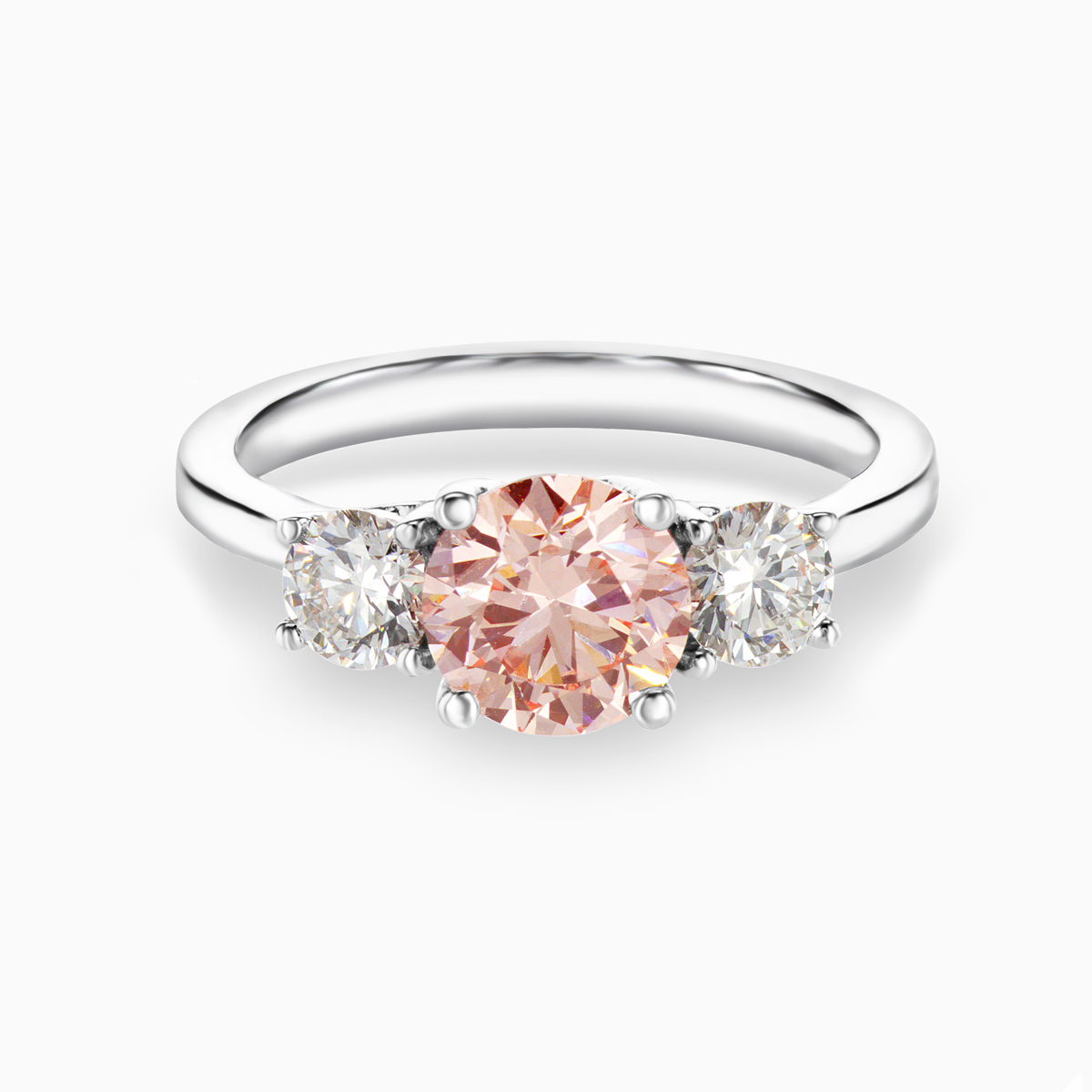 Pink Lab-Grown Diamond Three-Stone Ring, 14k White Gold