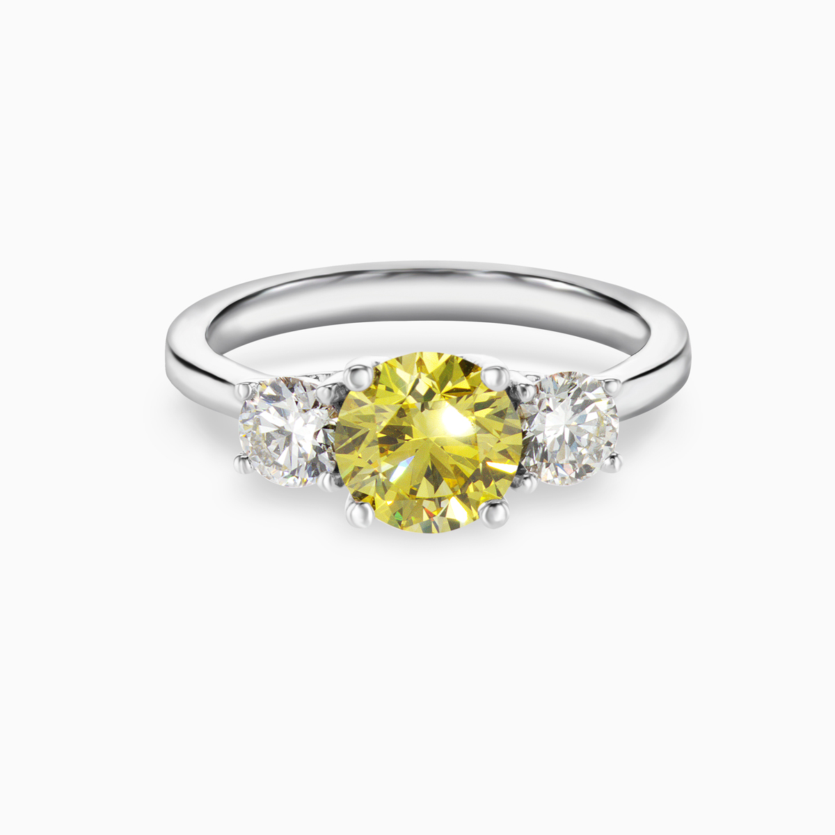 Three-Stone Diamond Engagement Ring with Fancy Yellow Lab-Grown Diamond, 14k White Gold