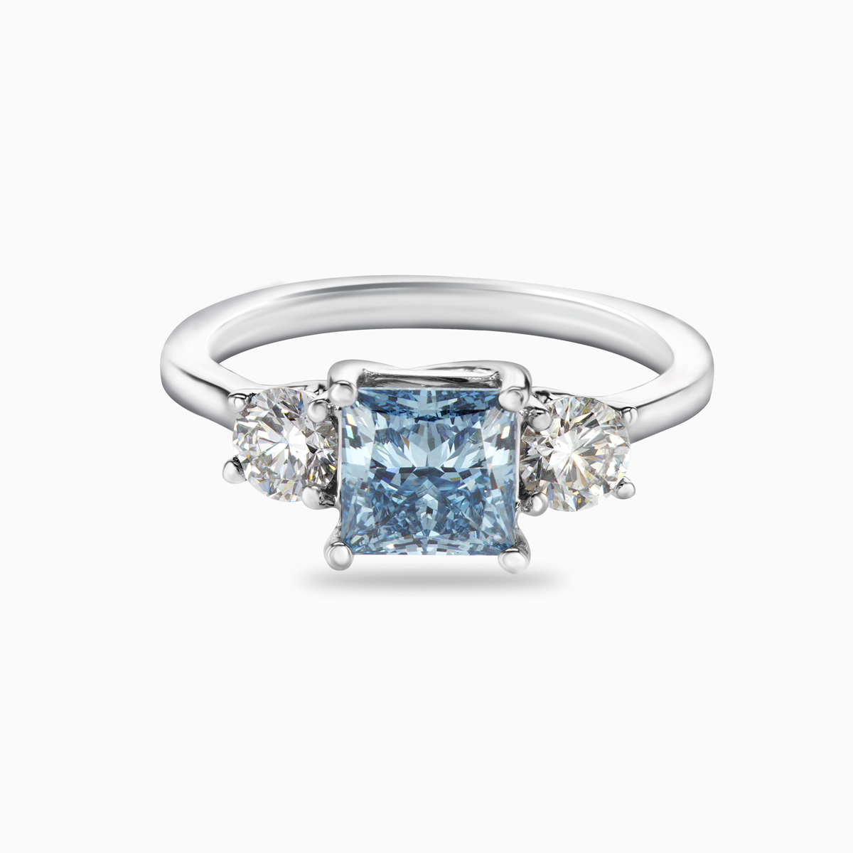 Three-stone Engagement ring with Blue Princess-cut Lab-created Diamond