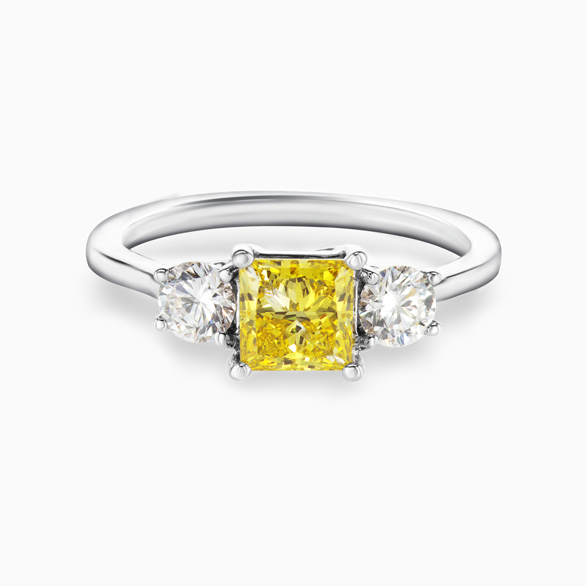 Three-stone Engagement ring with Fancy Yellow Princess-cut Lab-created Diamond