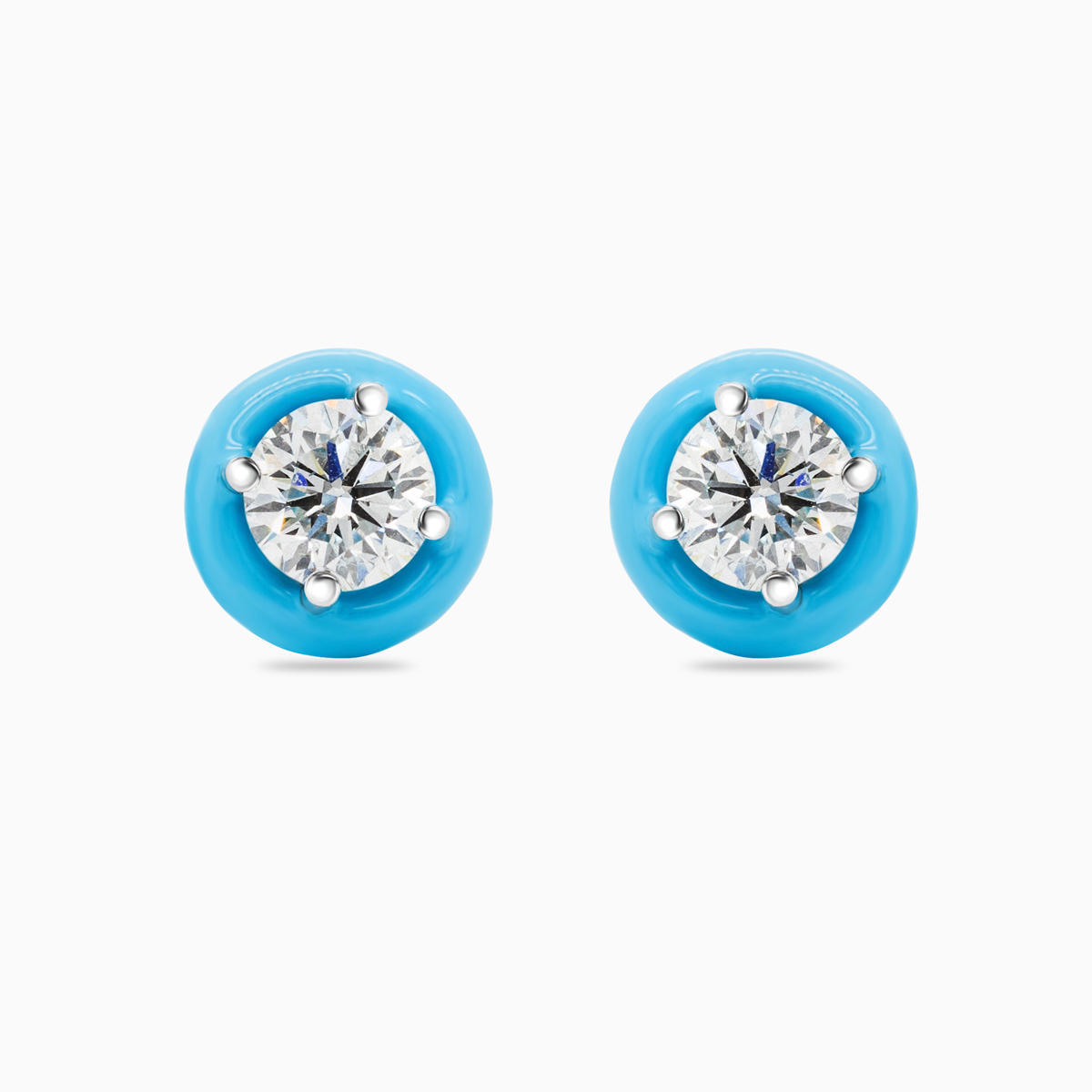 Enamel-coated Halo Lab-grown Diamond Stud Earrings, 14k White Gold