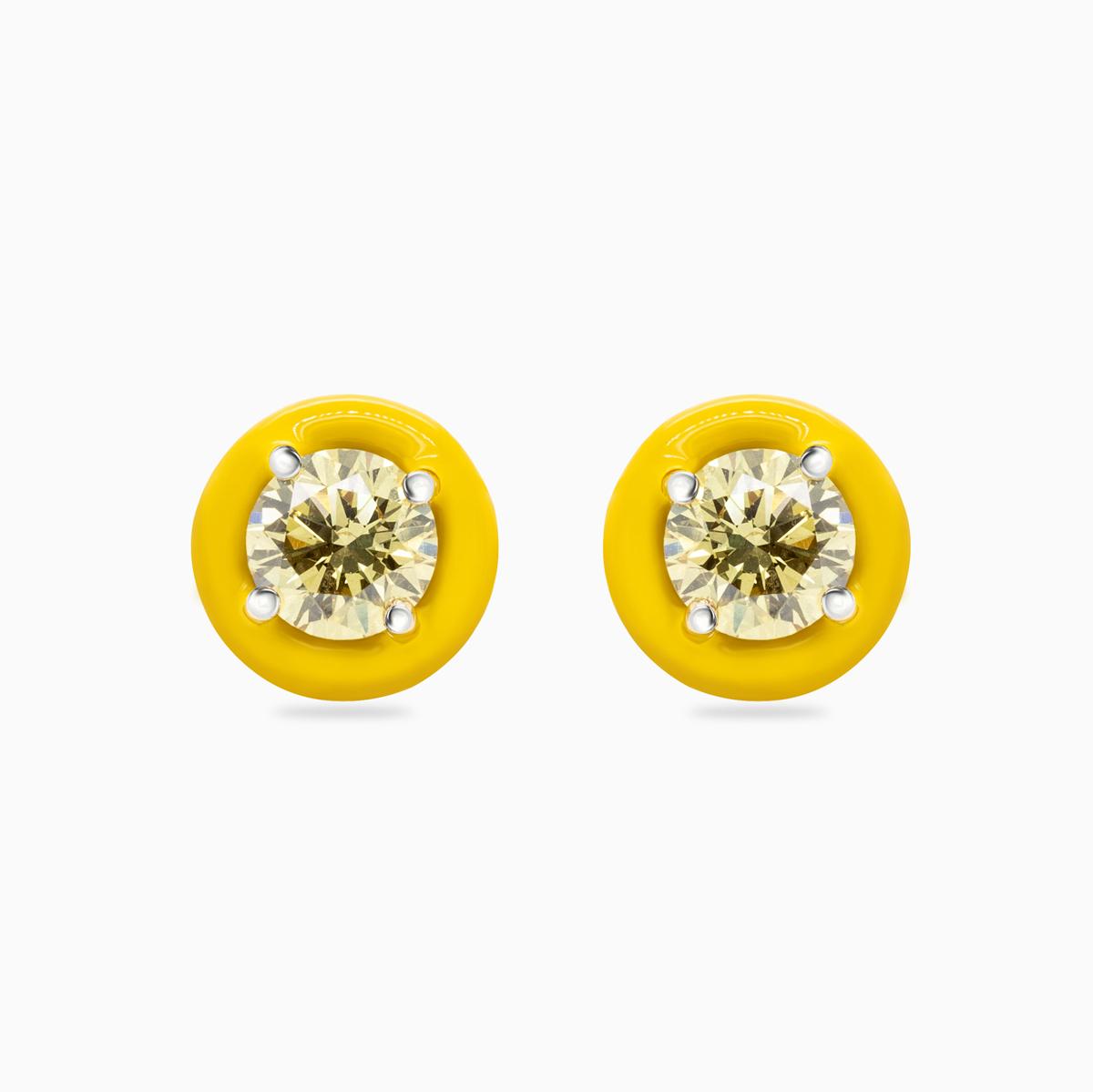 Enamel Halo Lab-Grown Diamond Stud Earrings, 14k Yellow Gold