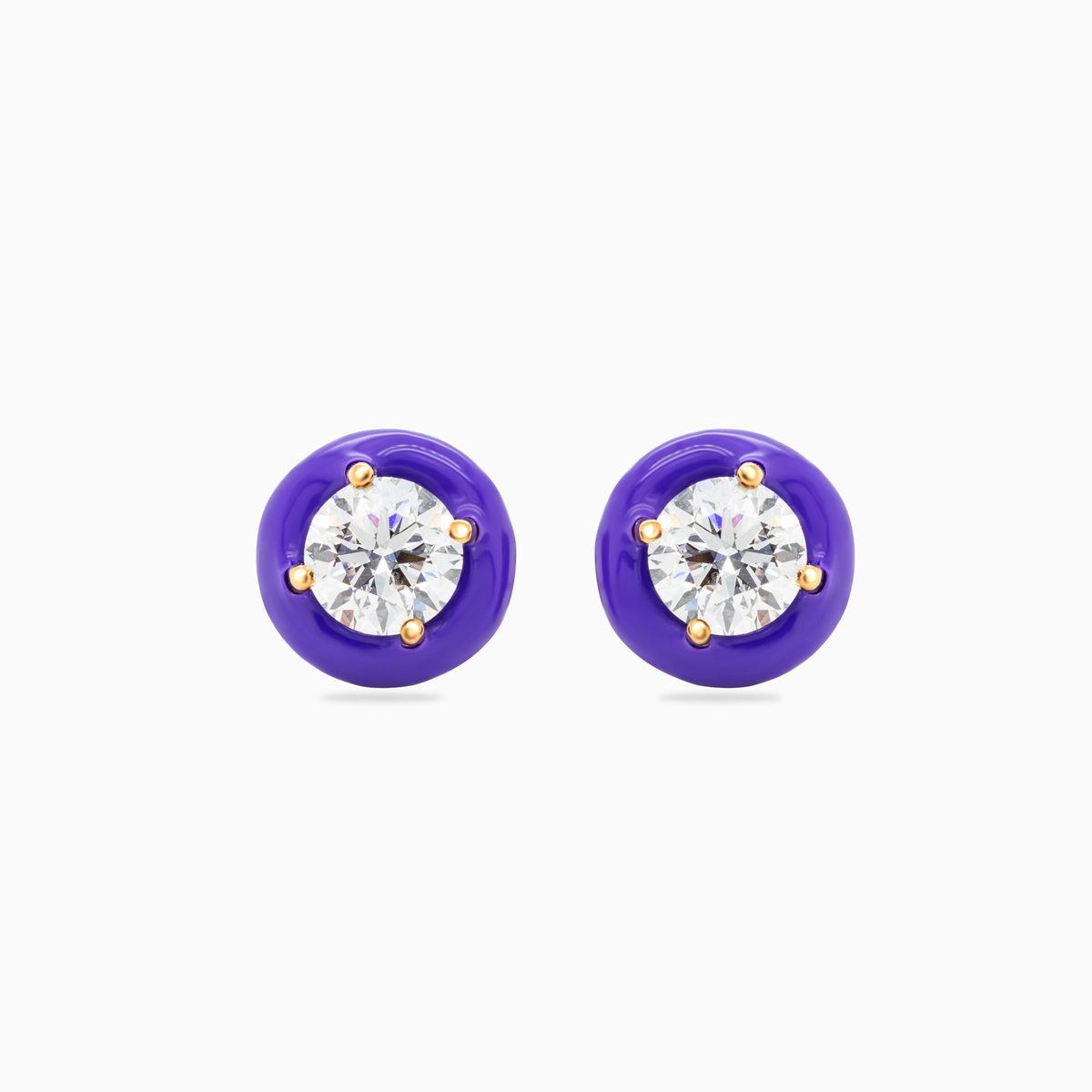 Purple Enamel-coated Halo Lab-grown Diamond Stud Earrings, 14k White Gold