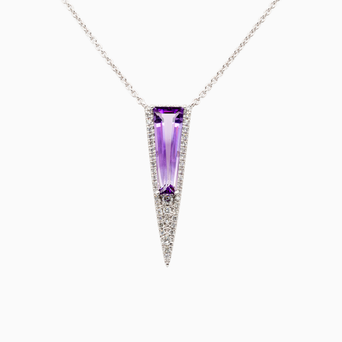 Art Deco-Inspired Natural Diamond & Amethyst Necklace, 14K White Gold