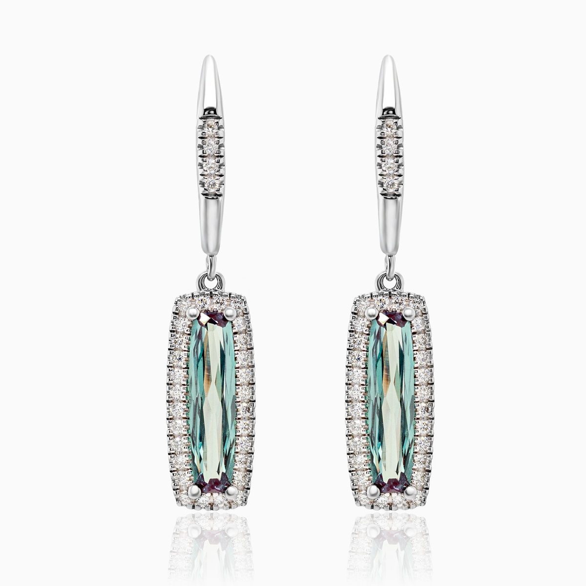 Natural Diamond-Accented Created Alexandrite Earrings, 14k White Gold