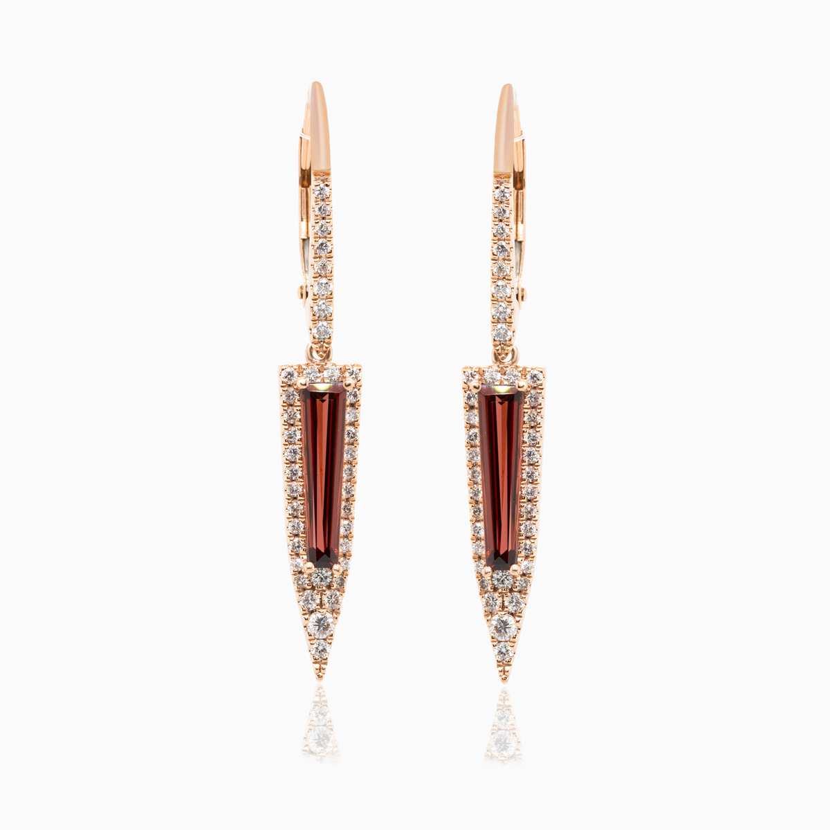 Natural Diamond & Garnet Earrings, 14k Rose Gold