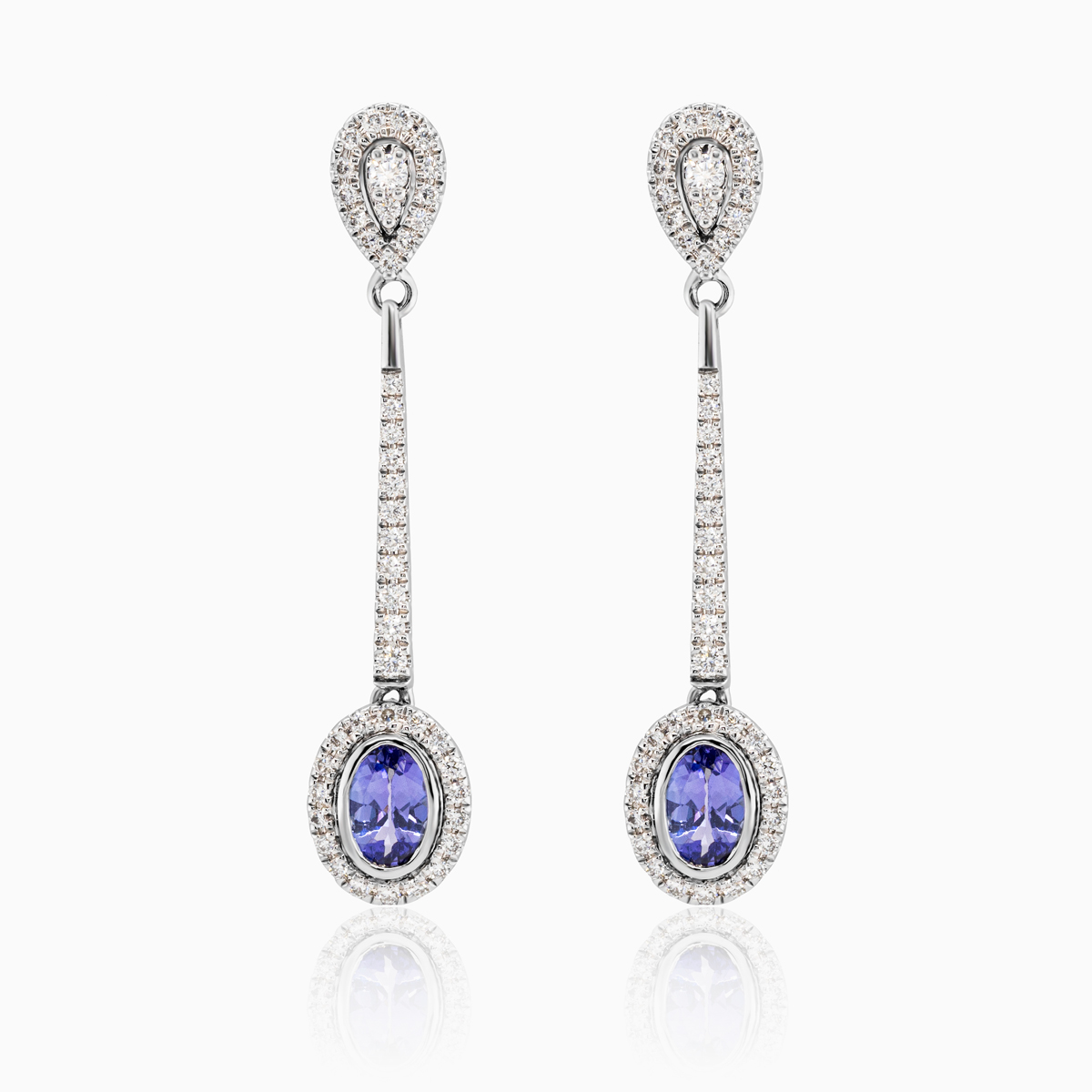 Natural Diamond & Tanzanite Drop-Dangle Earrings, 14K White Gold