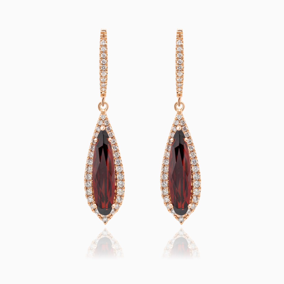 Natural Garnet & Diamond Earrings, 14k Rose Gold