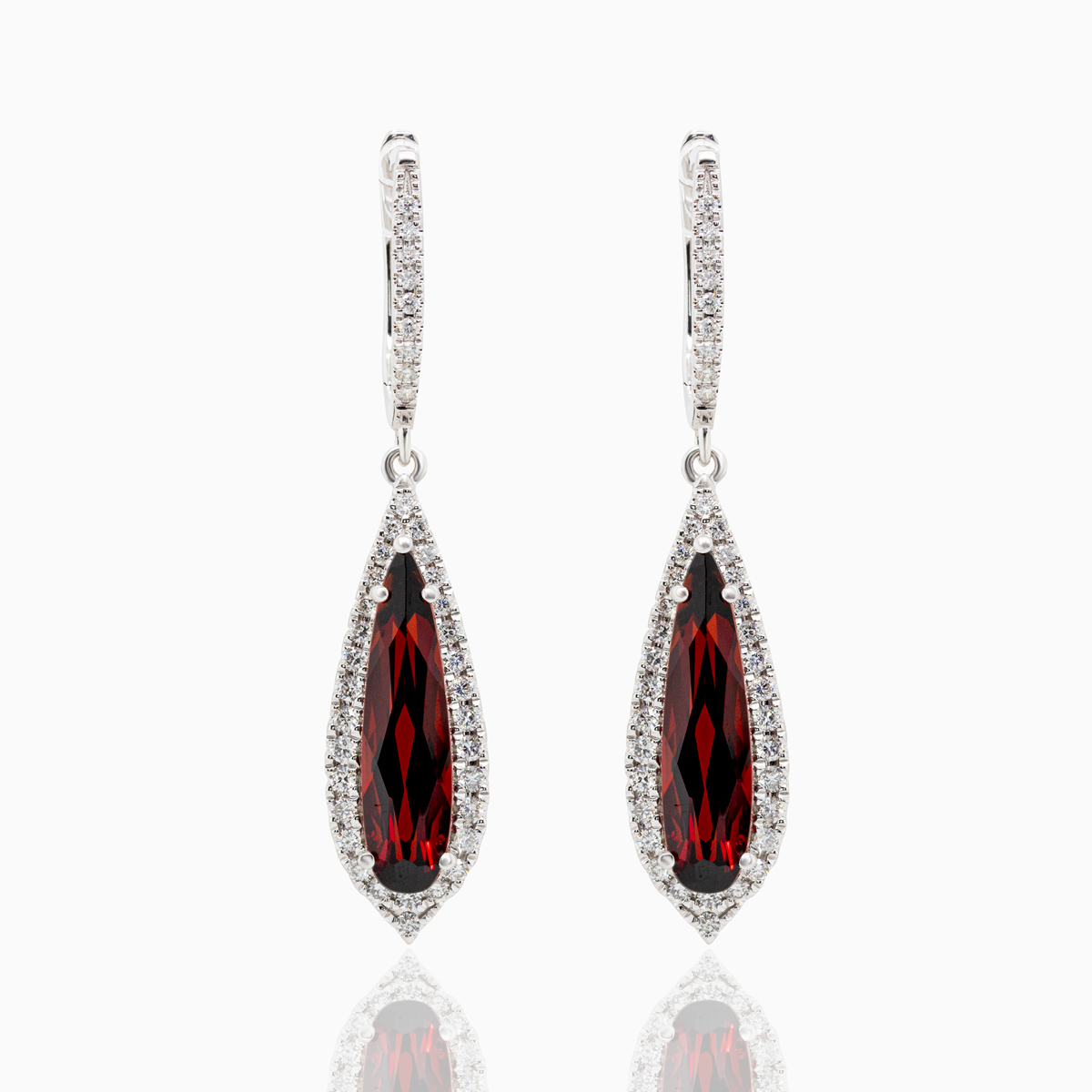 Natural Garnet & Diamond Earrings, 14k White Gold