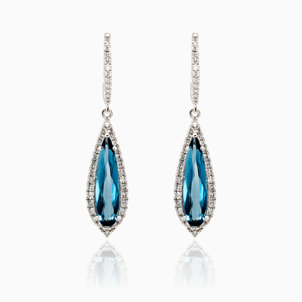 Natural London Blue Topaz & Diamond Earrings, 14k White Gold