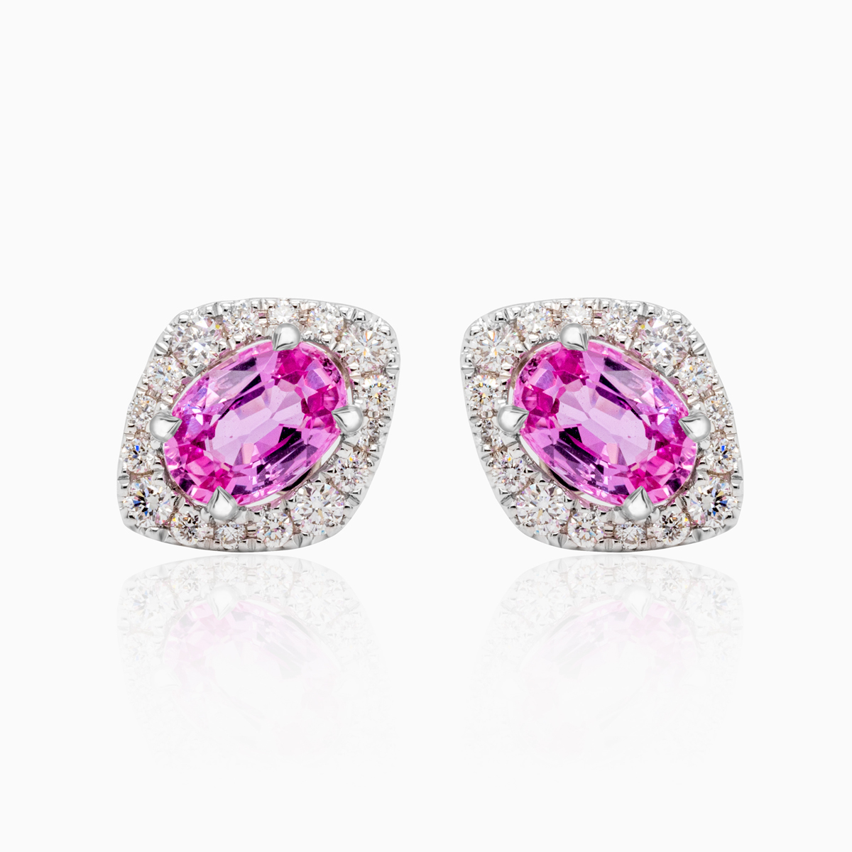 Natural Pink Sapphire and Diamond Earrings, 14k White Gold