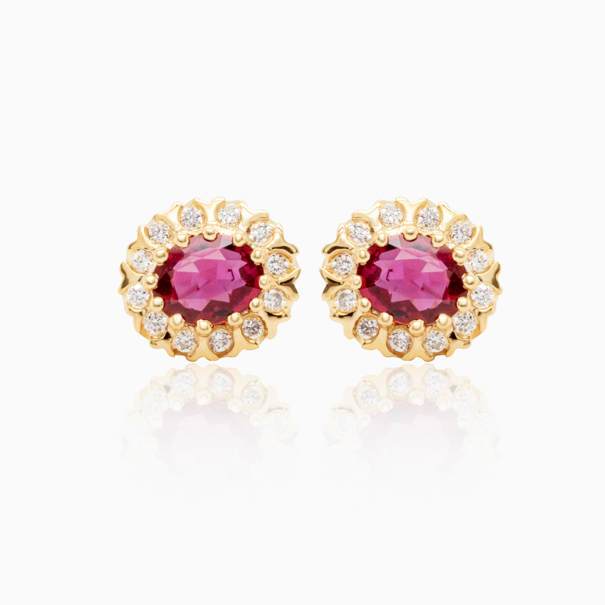 Natural Ruby & Diamond Accent Stud Earrings, 14k Yellow Gold