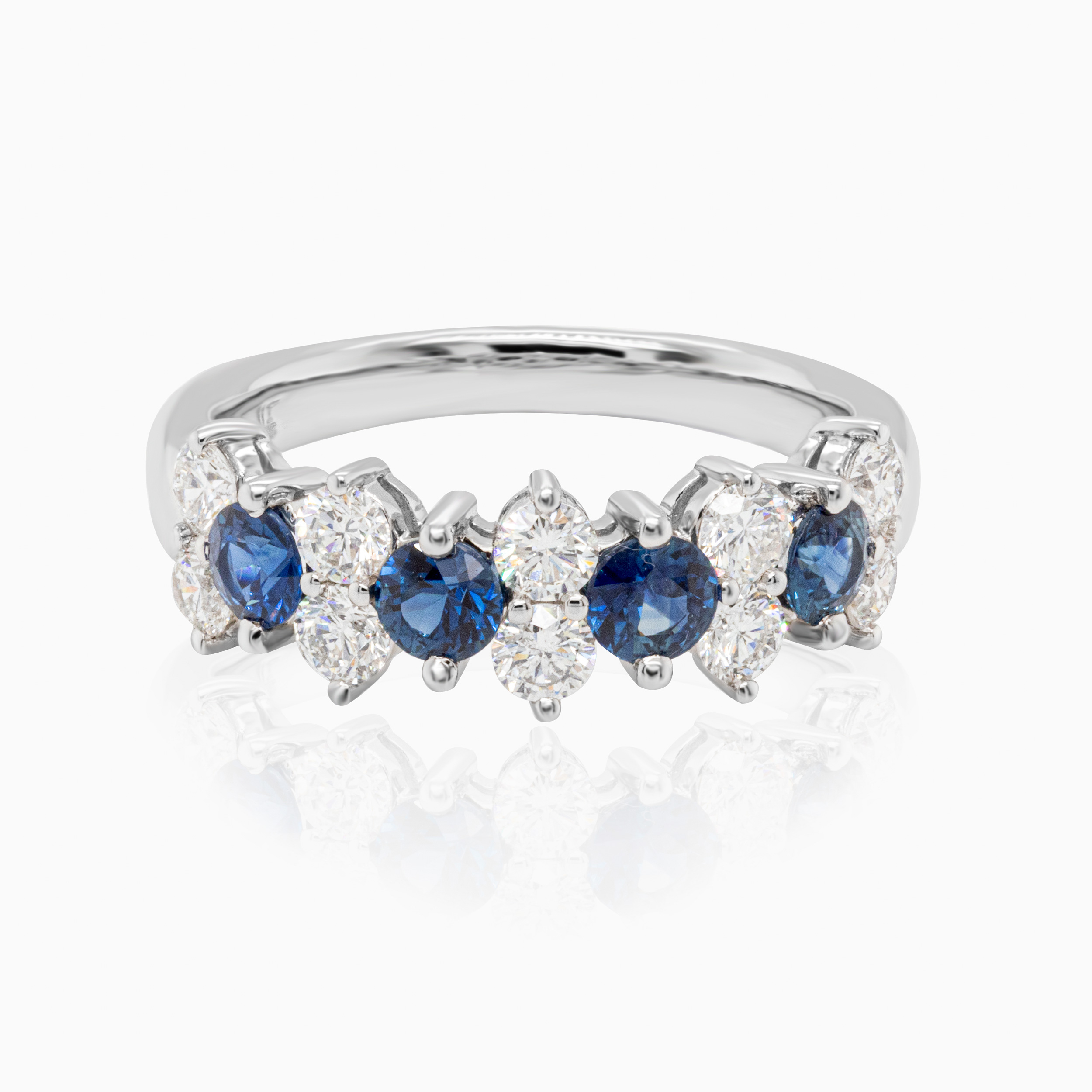 Alternating Natural Diamond & Blue Sapphire Band, 14k White Gold