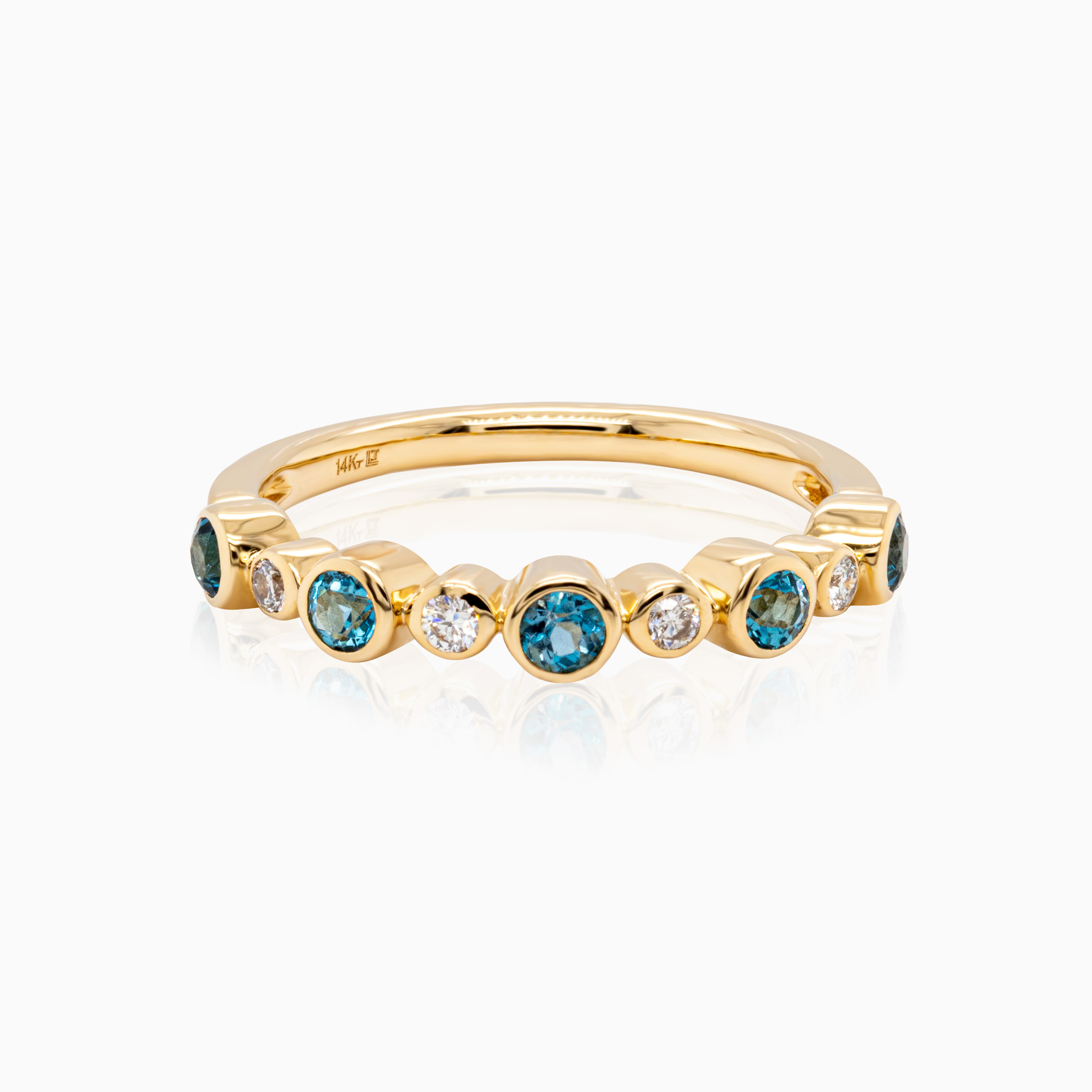 Alternating Natural Diamond & London Blue Topaz Band, 14k Yellow Gold