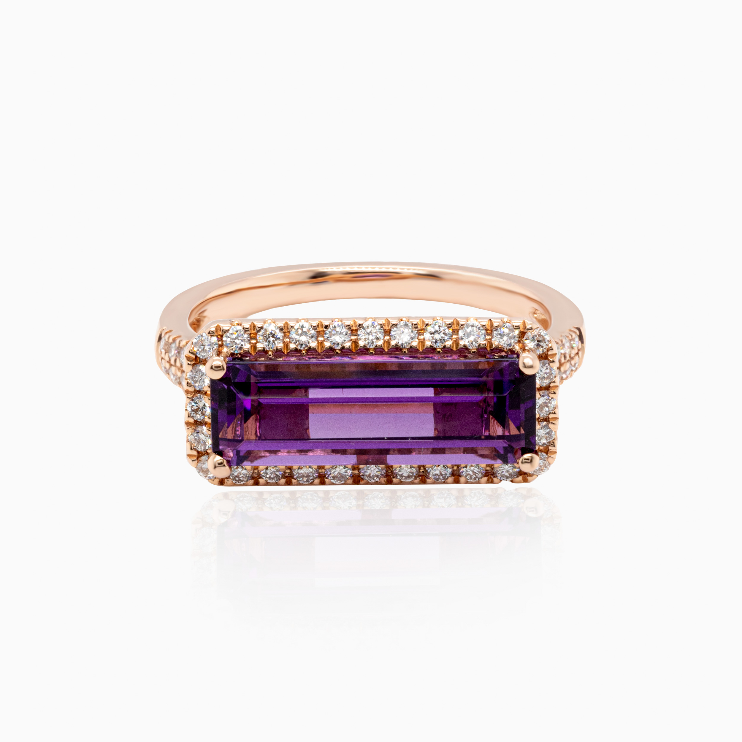 Baguette-cut Amethyst & Natural Diamond Fashion Ring, 14k Rose Gold