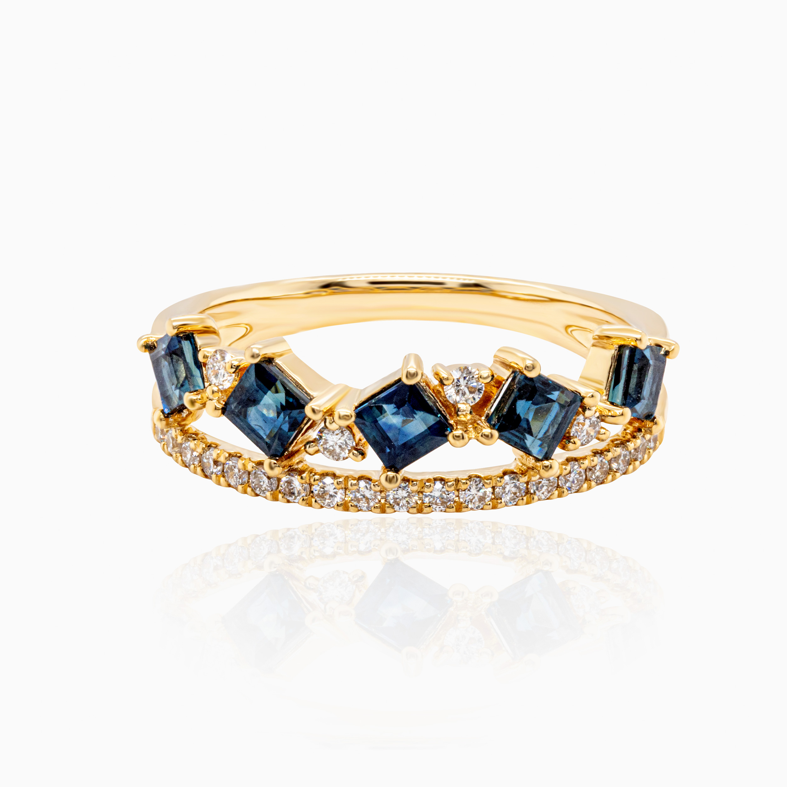 Natural Blue Sapphire & Diamond Fashion Band, 14K Yellow Gold