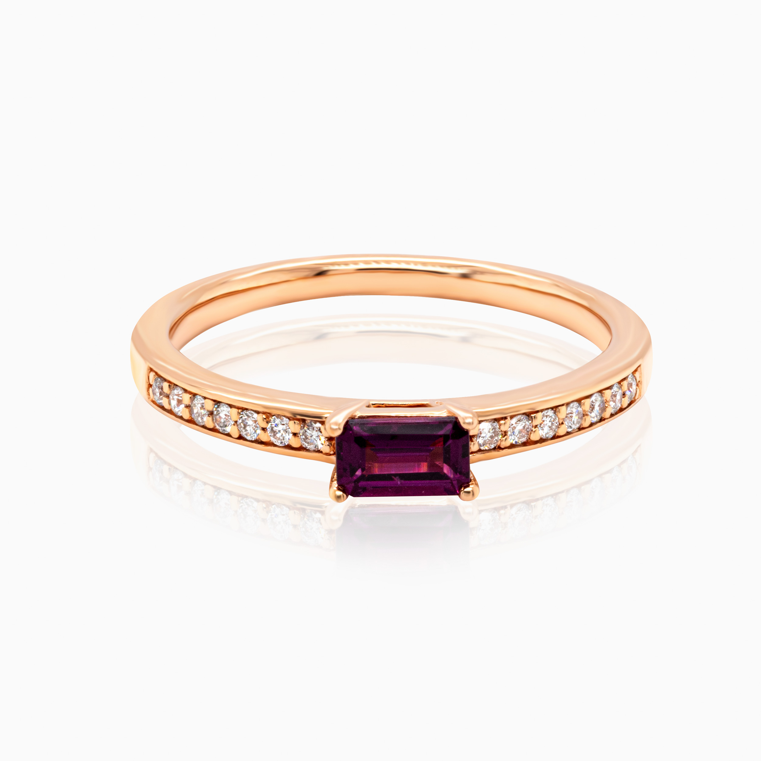 Natural Diamond-Accented Rhodolite Garnet Ring, 14k Rose Gold