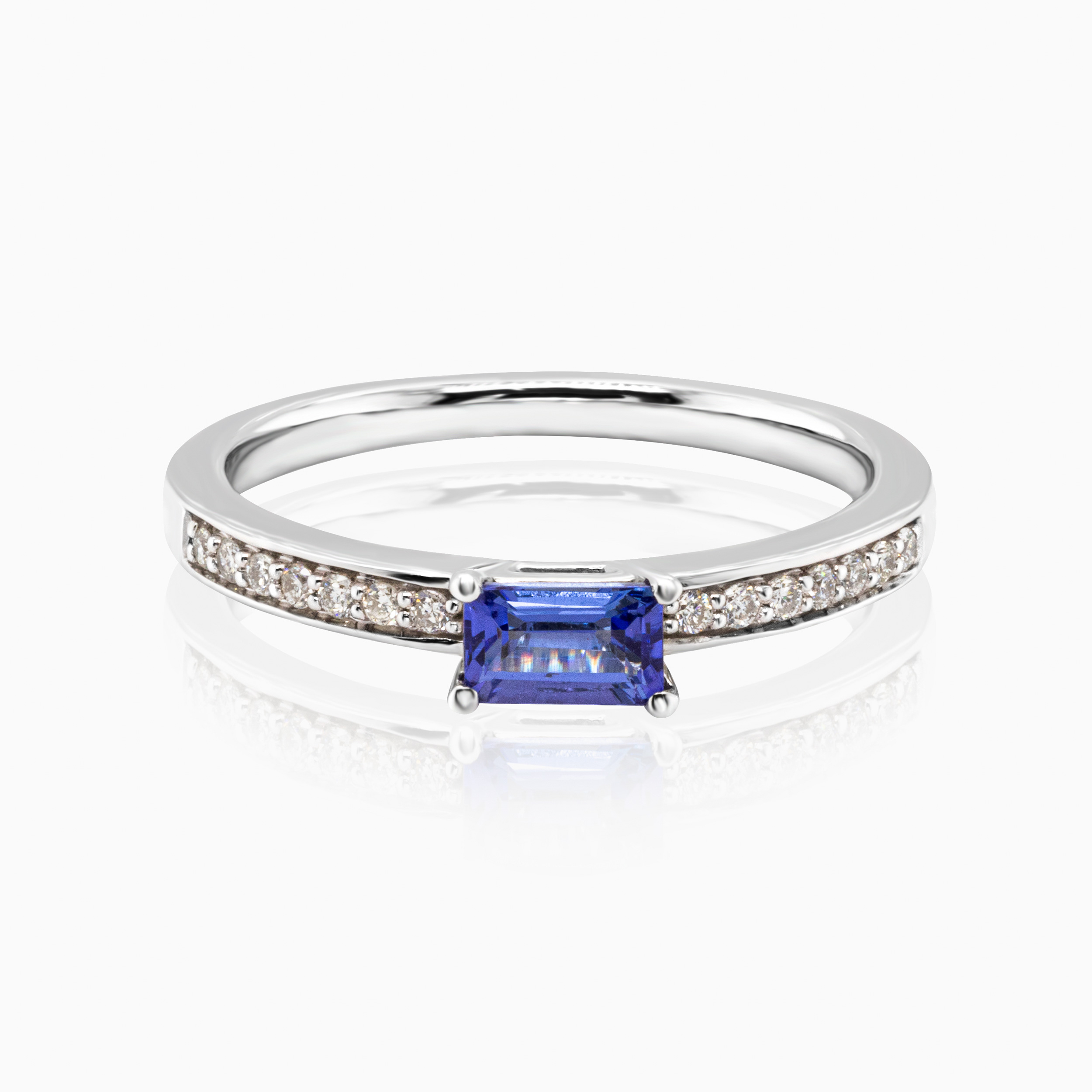 Natural Diamond-Accented Tanzanite Ring, 14k White Gold