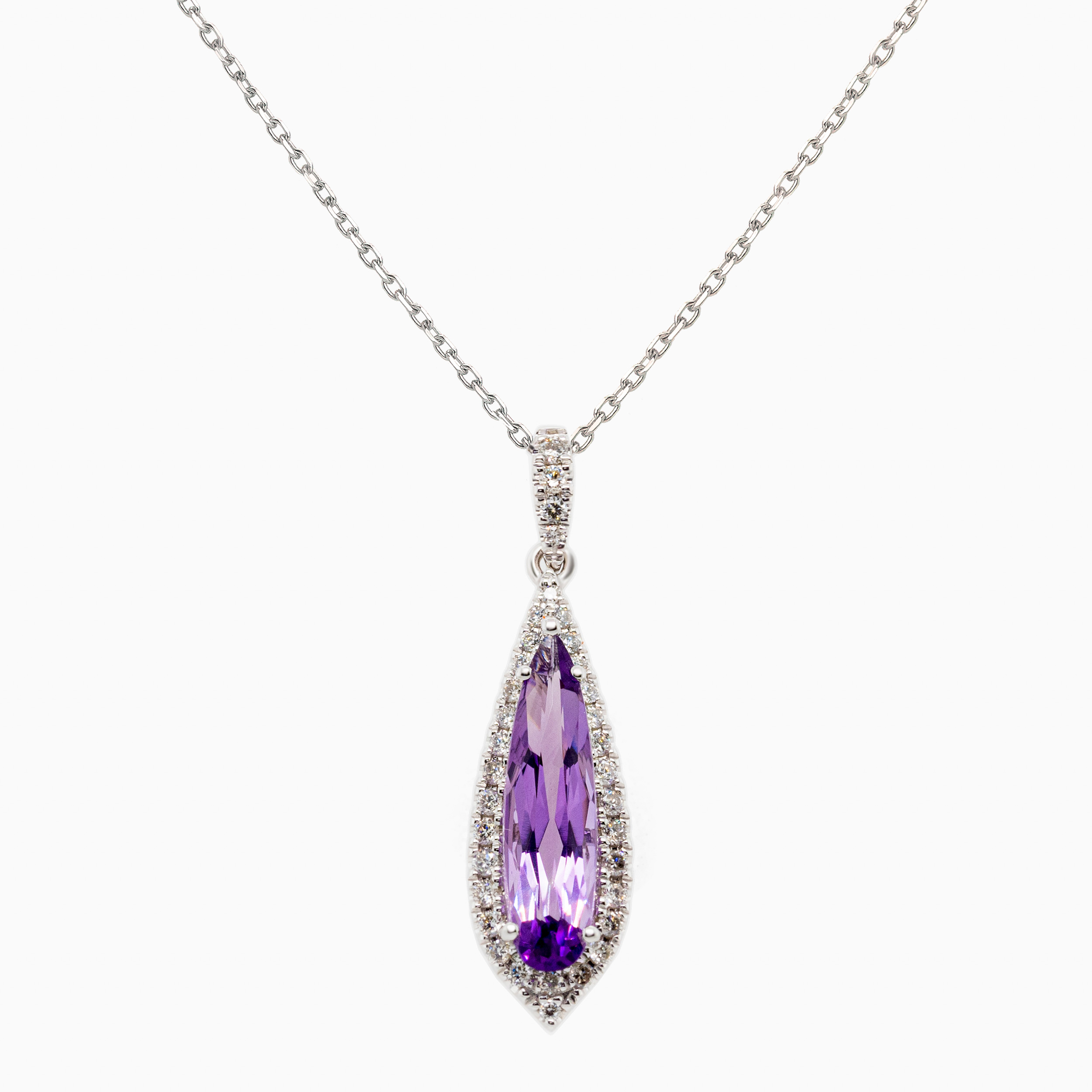 Natural Diamond & Amethyst Pendant Necklace, 14k White Gold