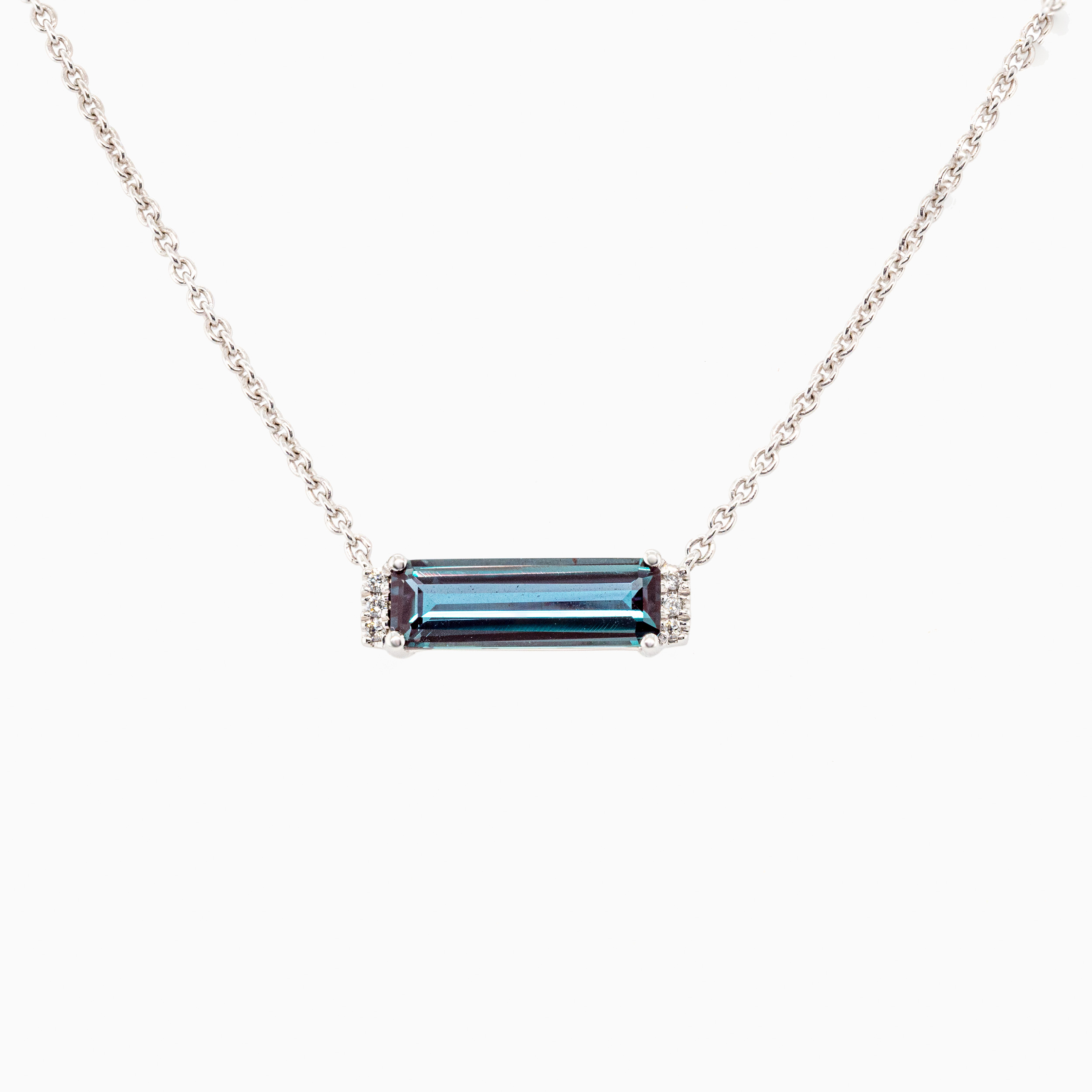 Natural Diamond Accented Created Alexandrite Necklace, 14k White Gold