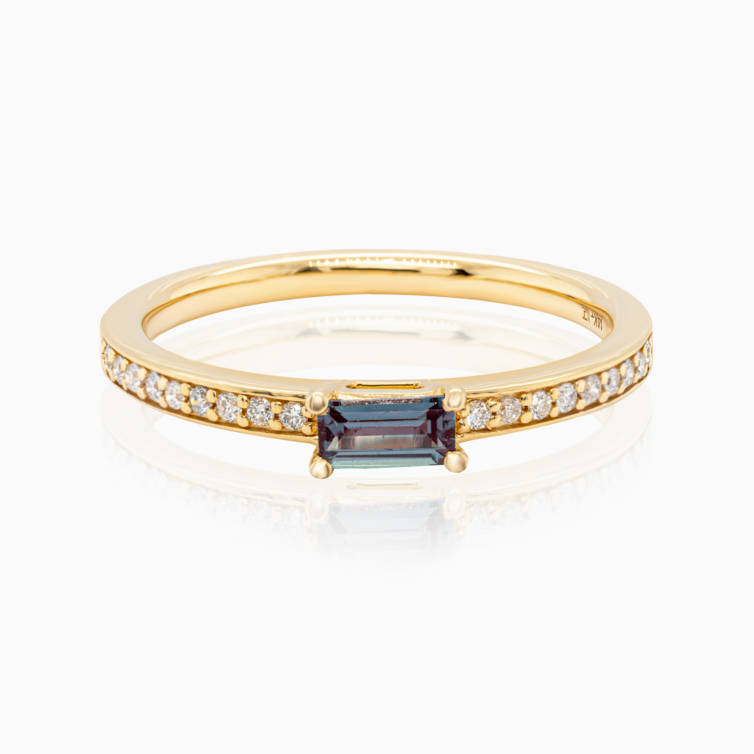 Natural Diamond Accented Created Alexandrite Ring, 14k Yellow Gold