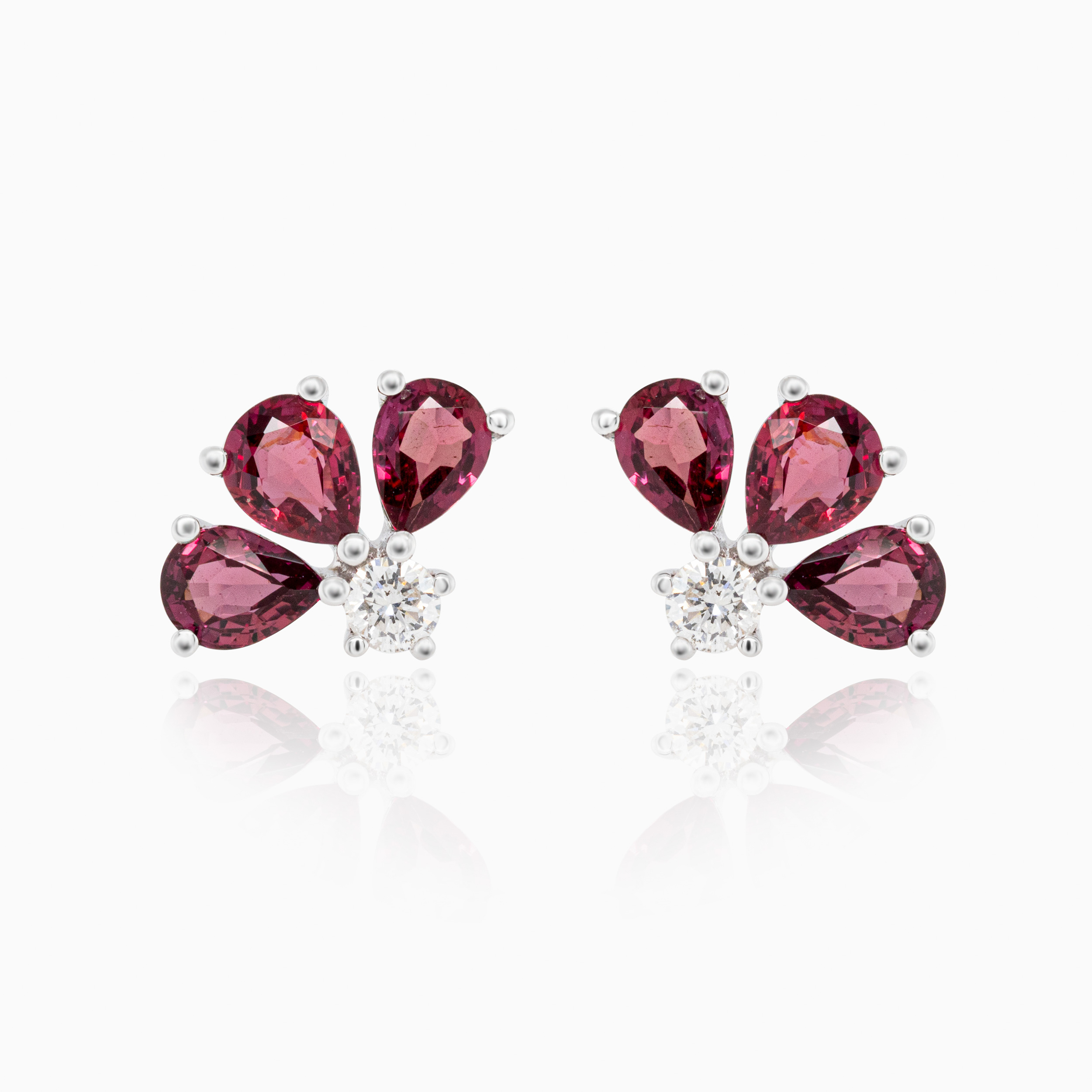 Natural Ruby & Diamond Petal Stud Earrings, 14k White Gold