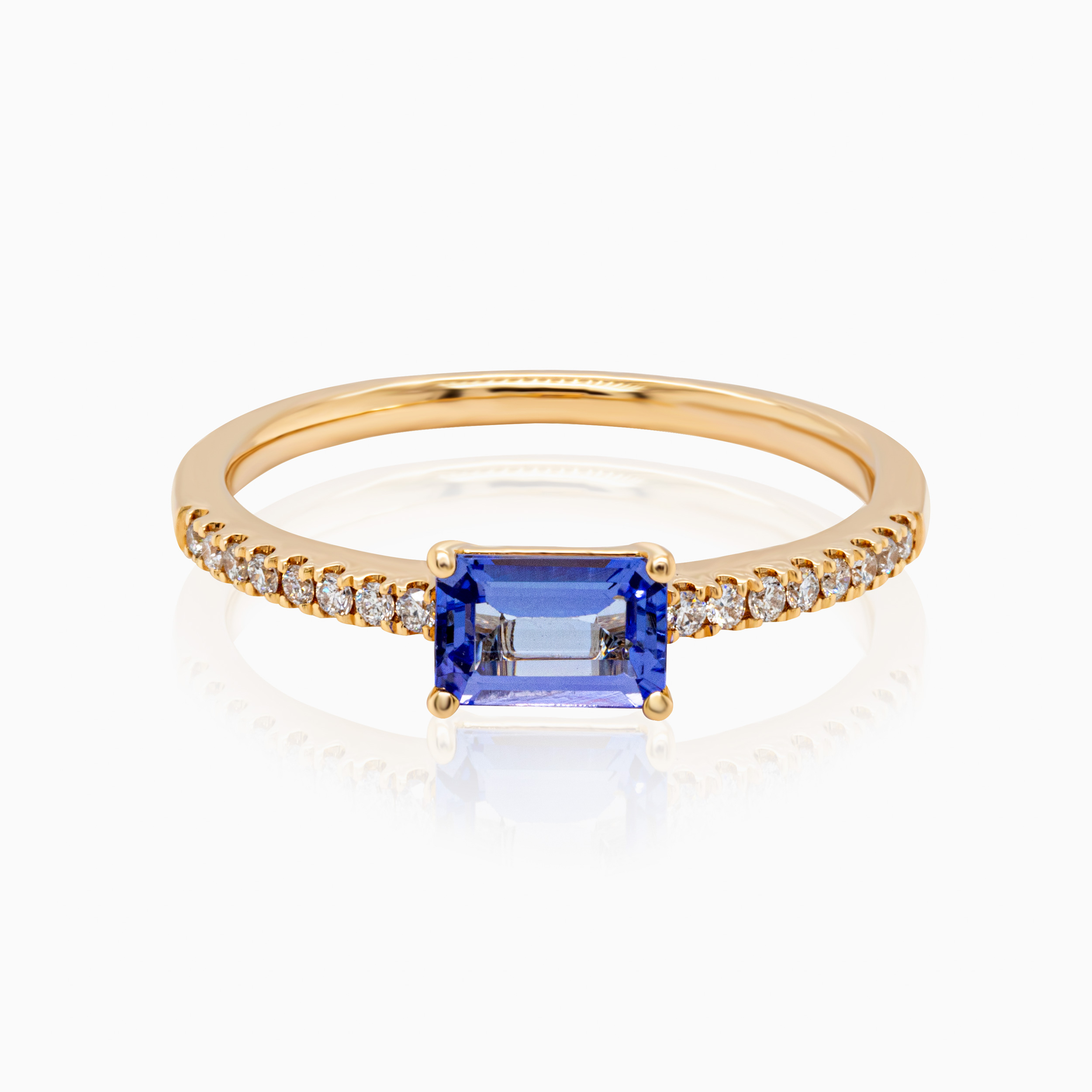 Natural Tanzanite with Diamond Accent Fashion Ring, 14k Yellow Gold